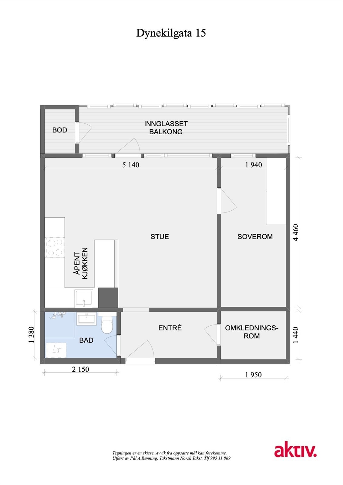 Planskisse. Utover den innvendige boden/omkledningsrommet og utebod på balkongen disponerer leiligheten et bodskap i kjeller. Det er også mulig å leie ekstra bod av borettslaget ved behov. Galleribilde