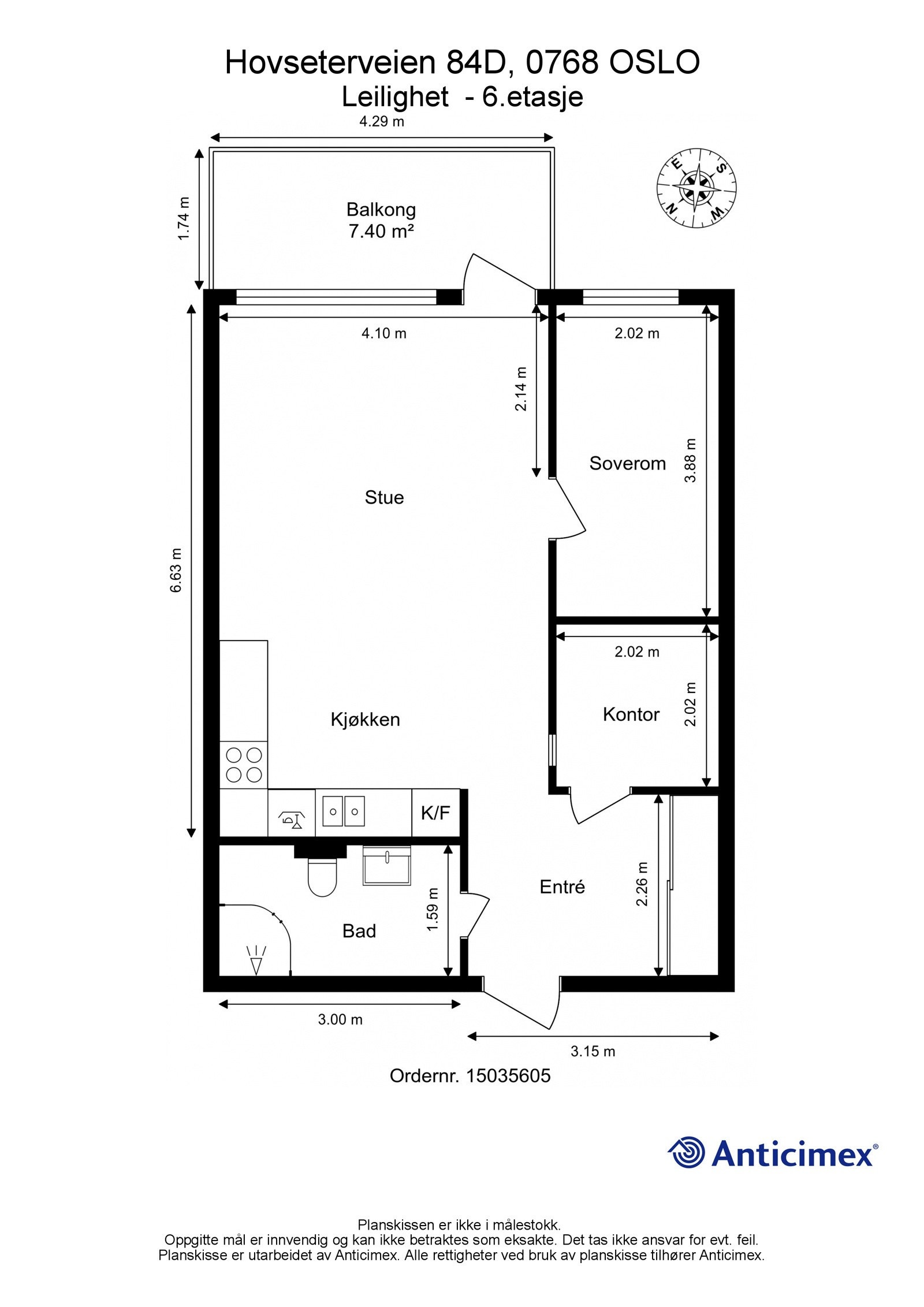 Ta en titt på plantegningen. Her får du en leilighet med god størrelse på rommene og en praktisk planløsning. Galleribilde