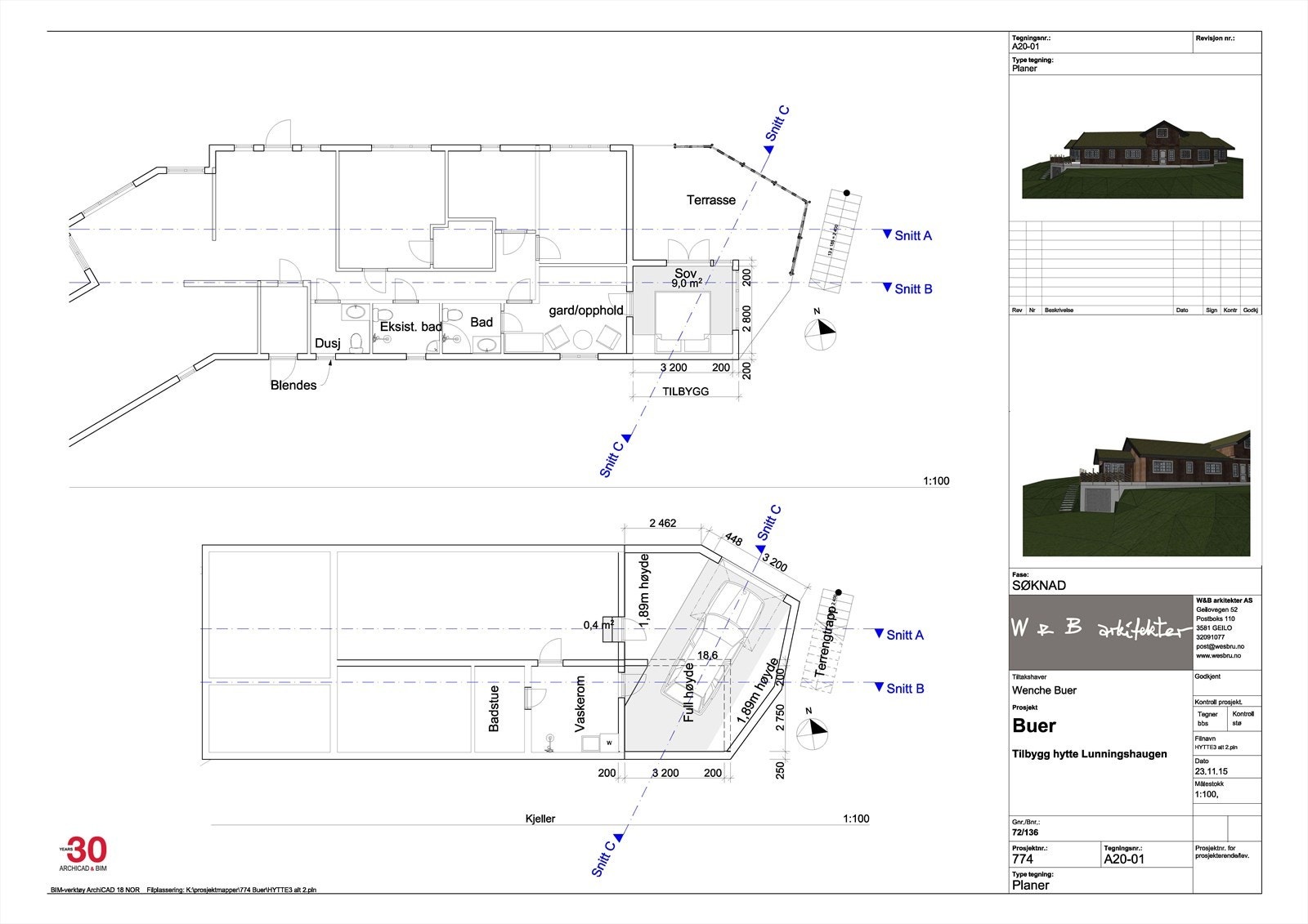Tegning tilbygg Galleribilde