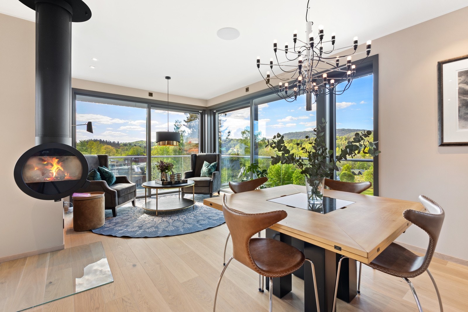 Moderne peisovn som kan sees fra flere vinkler Galleribilde