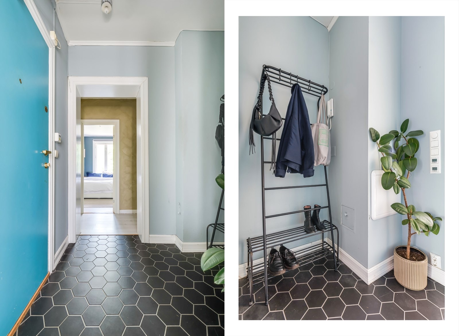 Entréen er flislagt og har varmekabler i gulv Galleribilde