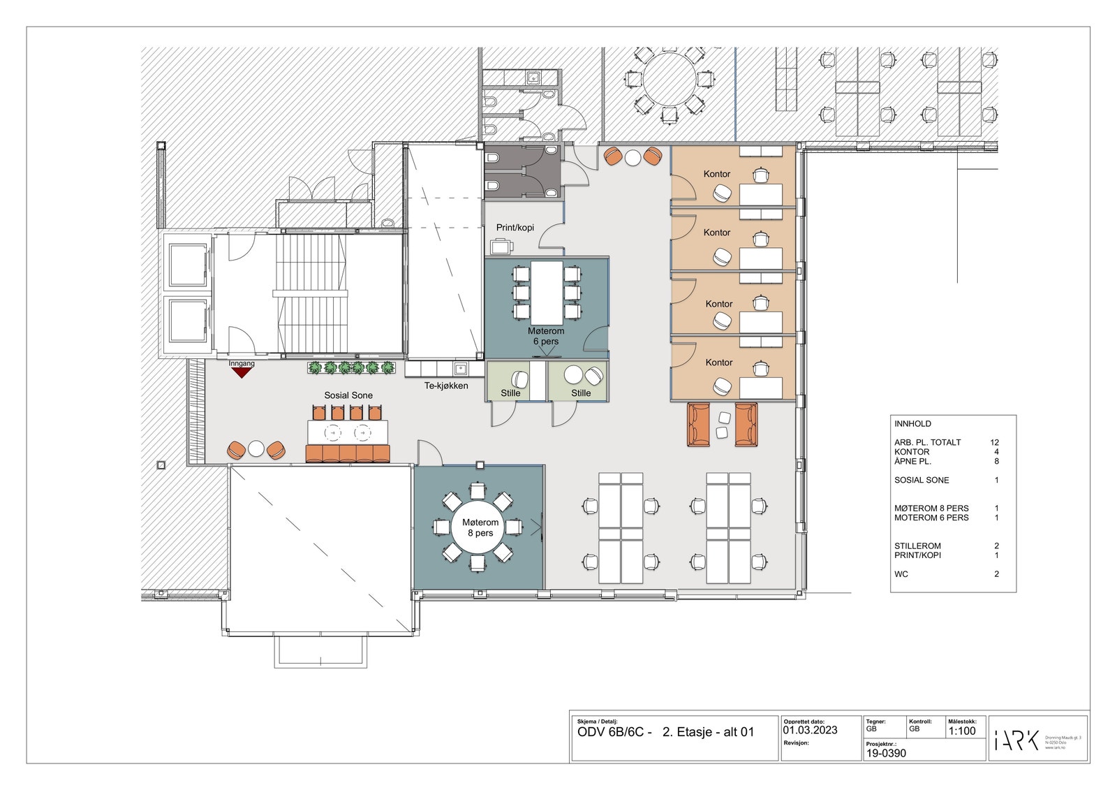 Forslag til innredning med kombinasjon av cellekontor og landskap Galleribilde