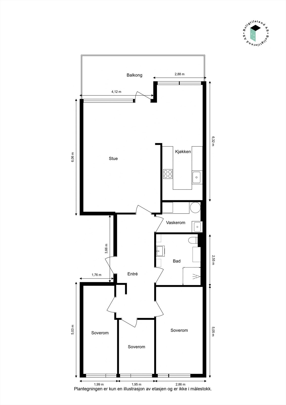 Leiligheten er i byggets 2.etasje. Galleribilde