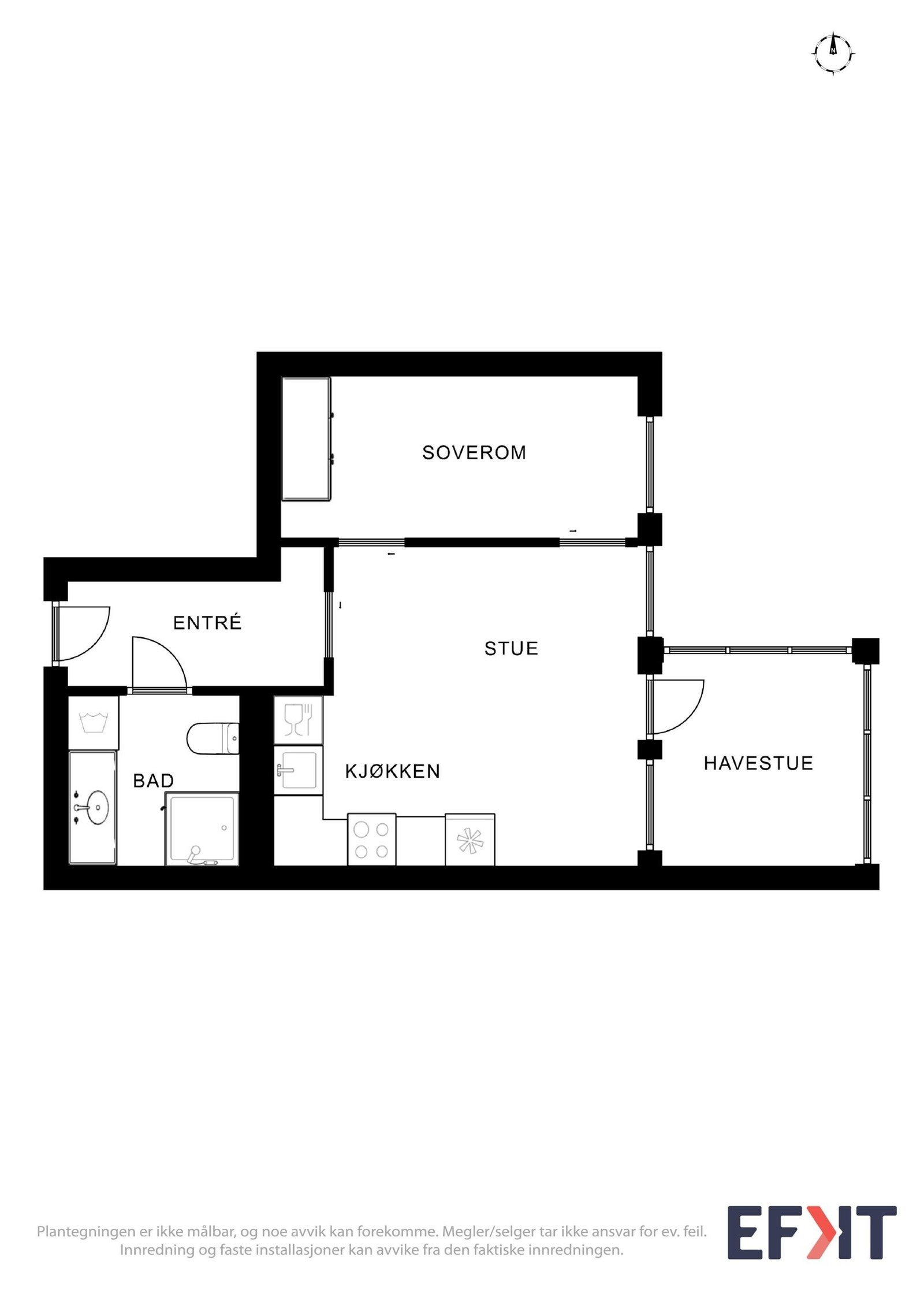 Leiligheten har bruksareal på 38 kvm med en effektiv planløsning. Galleribilde