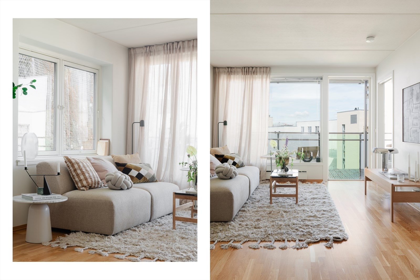 Den kvadratiske stuen og de lyse, moderne overflatene gjør det enkelt å møblere etter egne ønsker, behov og smak. Galleribilde