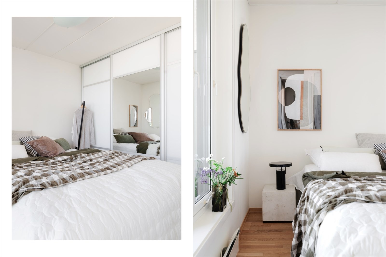 Det er satt inn en meget praktisk skyvedørsgarderobe fra gulv til tak langs den ene veggen, her finner du både hyller, kurver og oppheng. Galleribilde