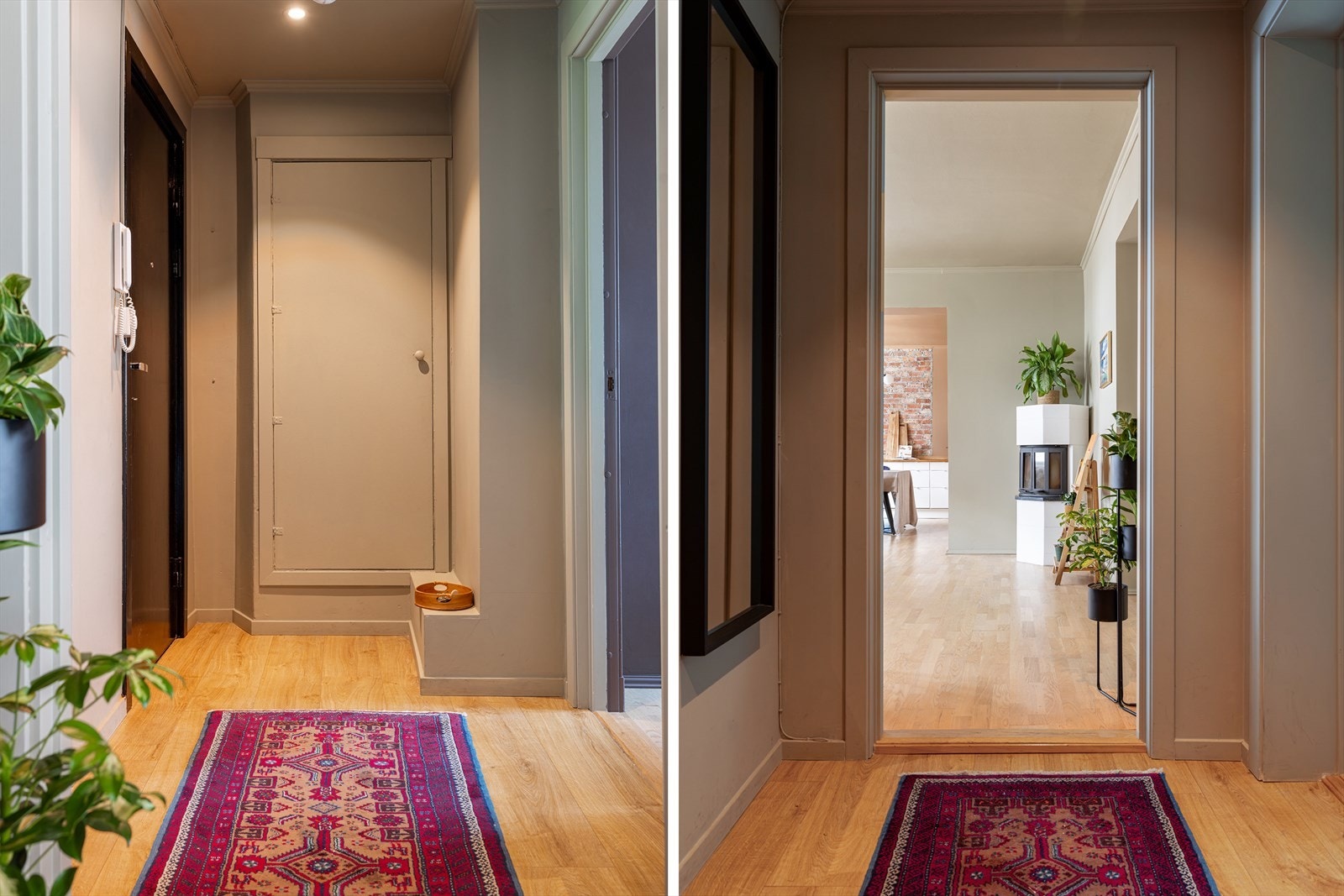 Et innbydende inngangsparti ønsker deg velkommen. Her har du god plass til å henge fra deg yttertøyet og sette fra deg sko. Galleribilde