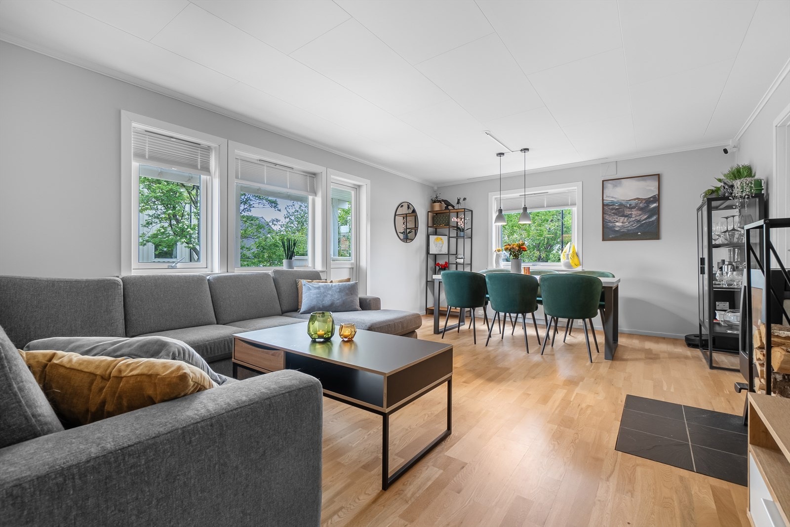 Romlig stue med god plass for flere sittegrupper. Galleribilde