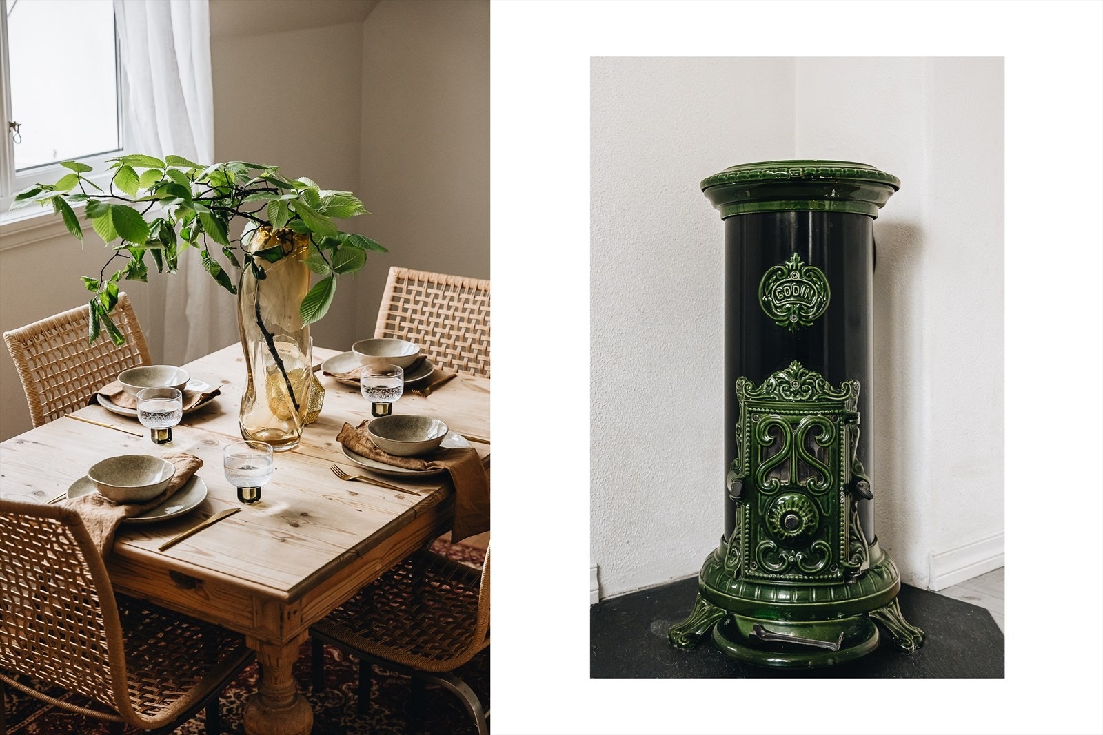 Spisestuen har en peisovn som varmer godt på kalde høst- og vinter dager! Galleribilde