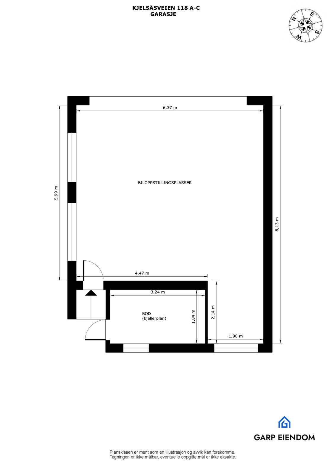 Plantegning av garasje og bod. Galleribilde