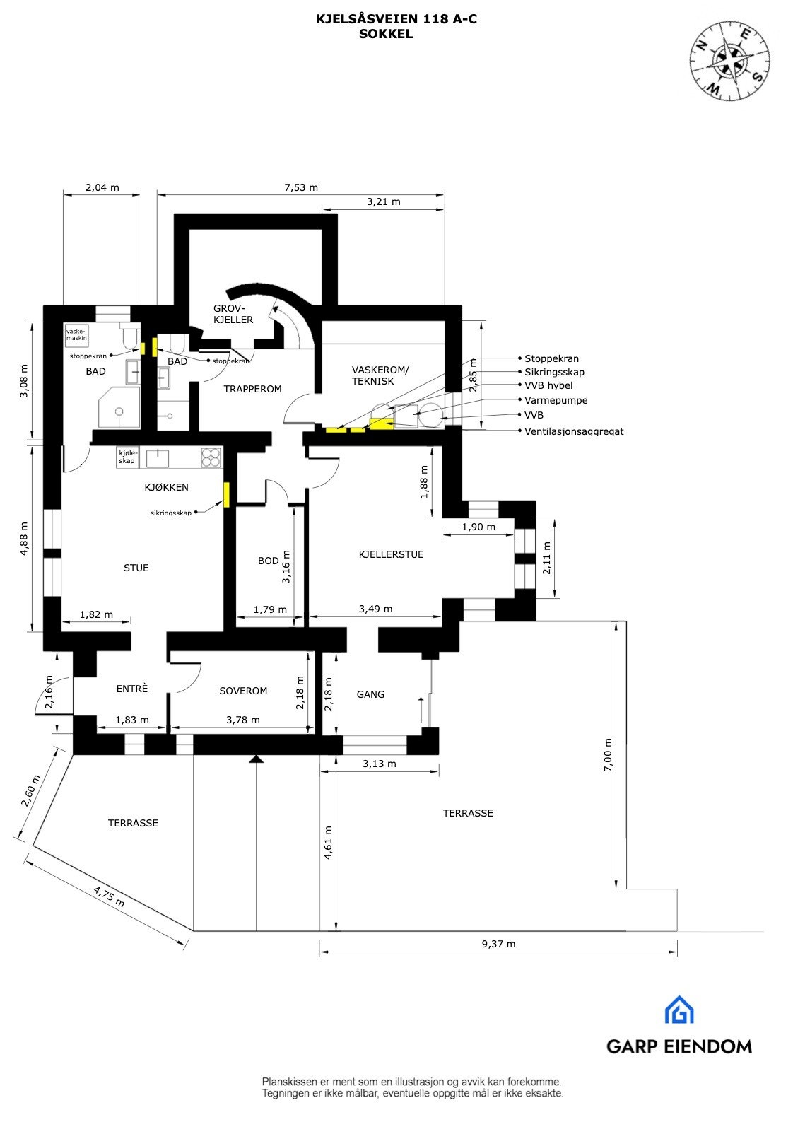 Planløsning av kjeller etasjen. Galleribilde