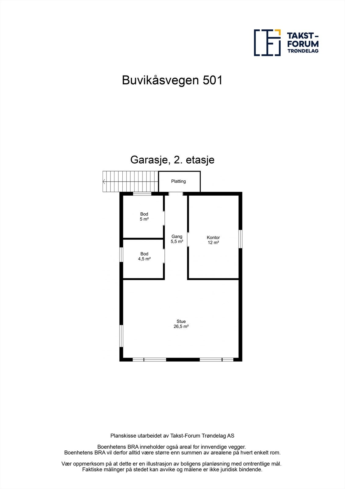 Plantegning av garasjens 2. etasje/loftetasje. Galleribilde