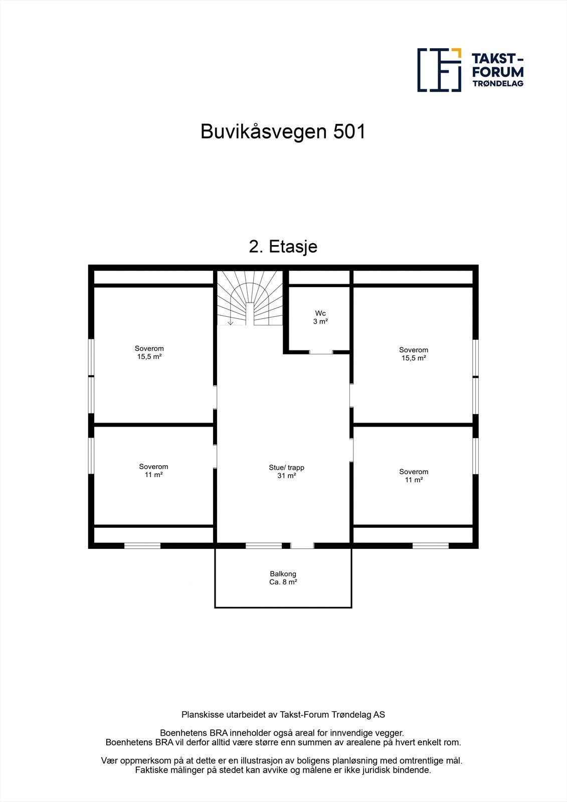 Plantegning av boligens 2. etasje/loftetasje. Galleribilde