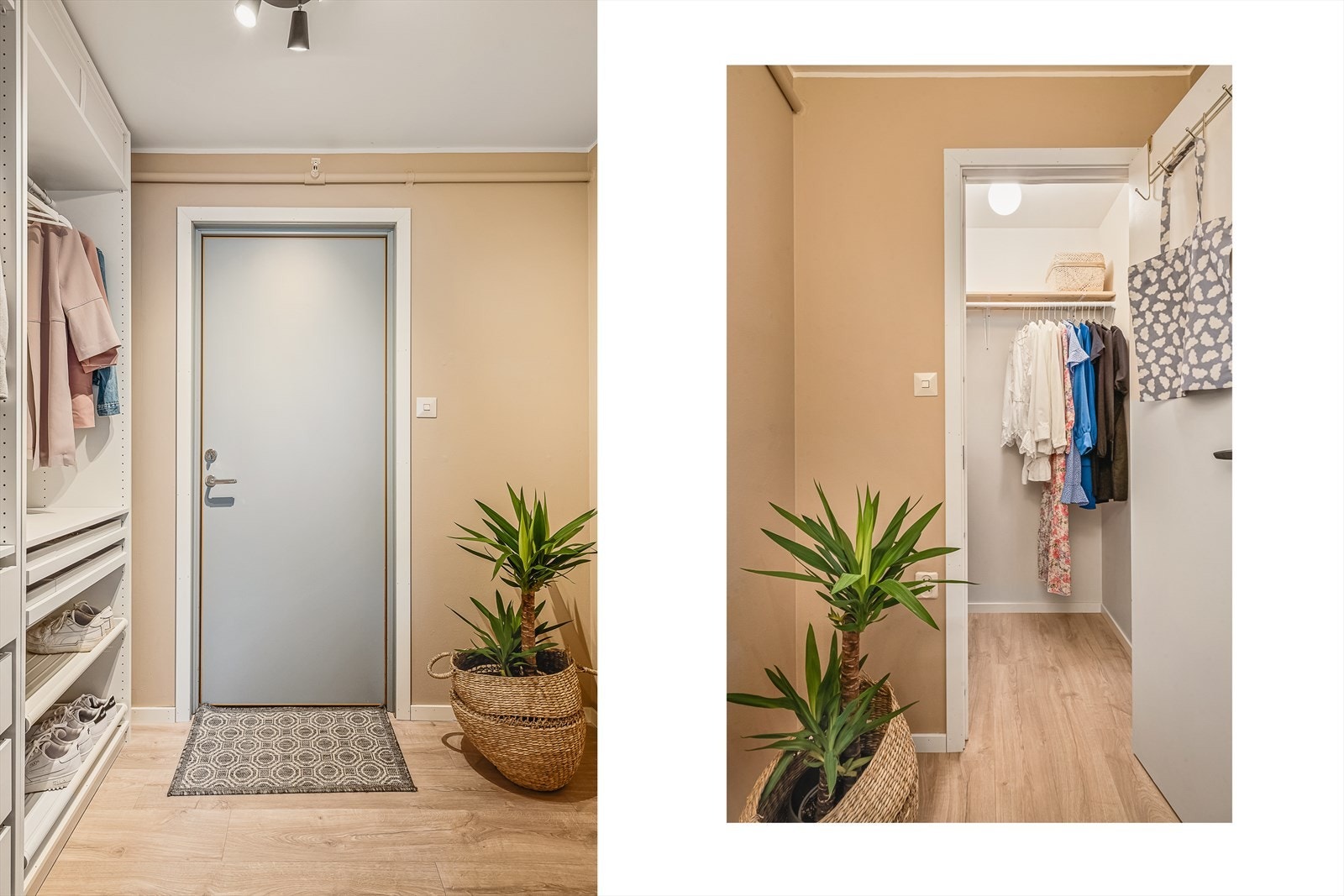 Lys og innbydende gang med moderne detaljer. Romslig garderobe for praktisk oppbevaring. Galleribilde
