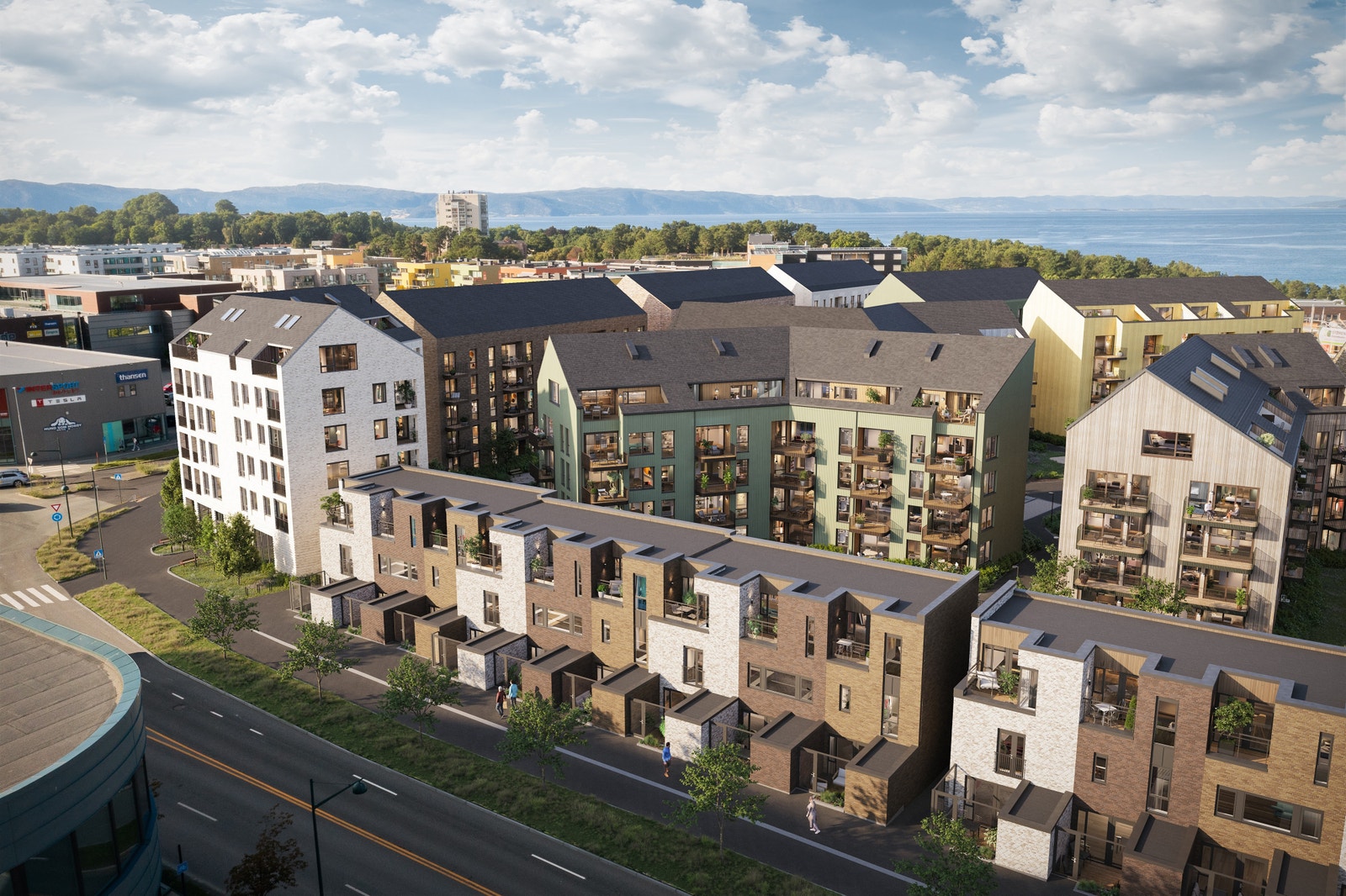 Leangenbukta består av både rekkehus og leiligheter. Illustrasjon, avvik vil forekomme. Galleribilde