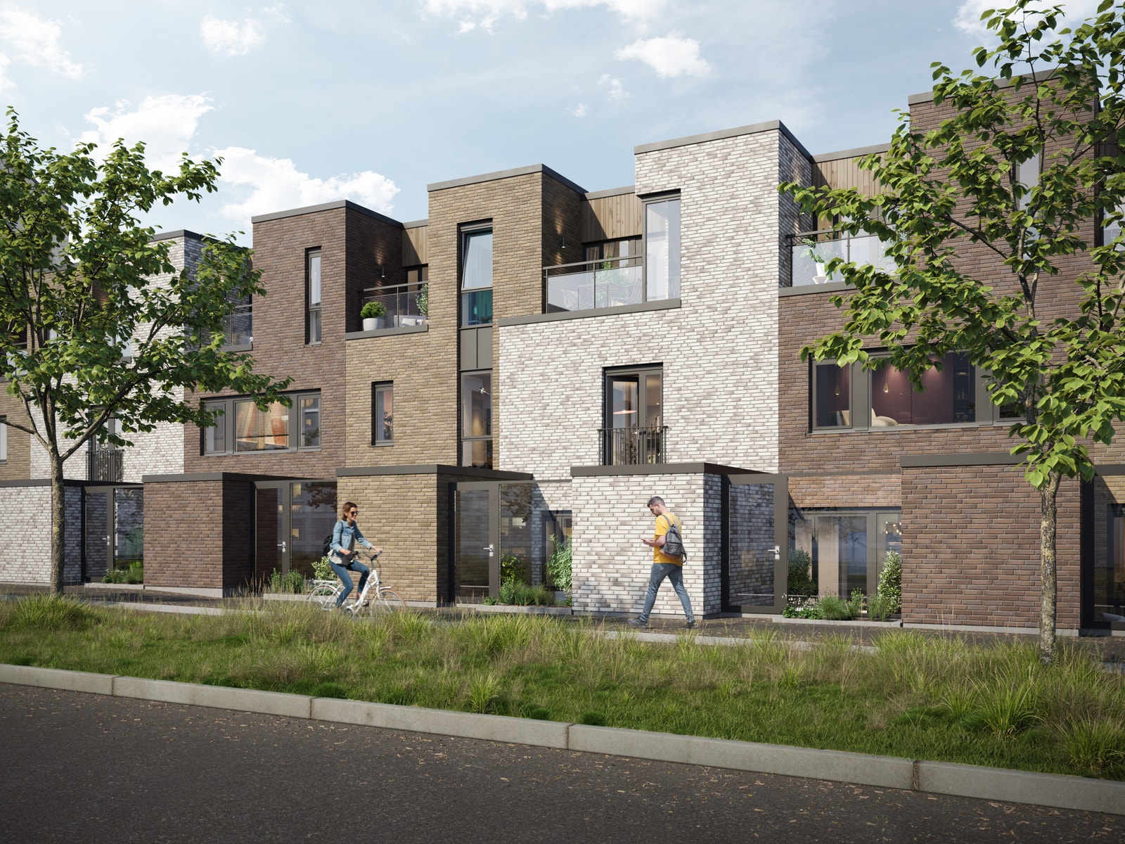 Flotte fasader i tegl og tre og flere gode uteplasser.. Illustrasjon, avvik vil forekomme. Galleribilde