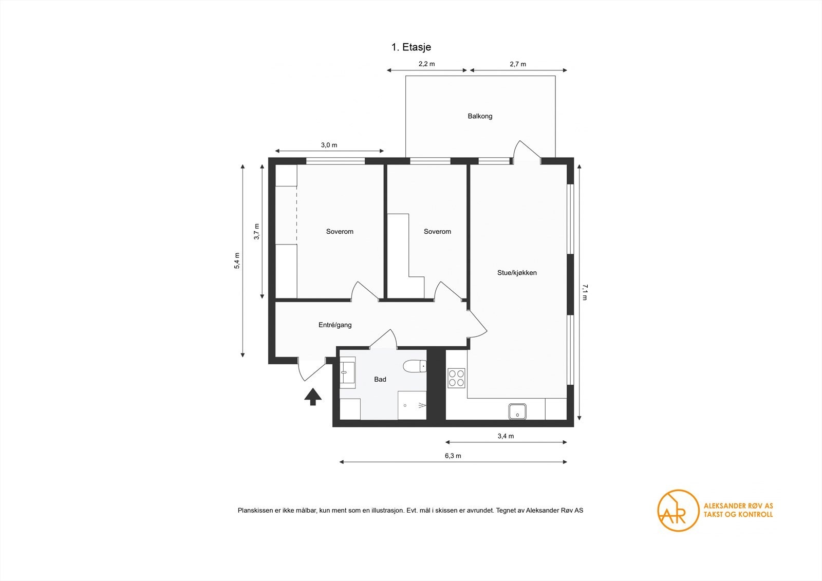 Plantegning. Leiligheten disponerer også en bod i kjeller. Galleribilde