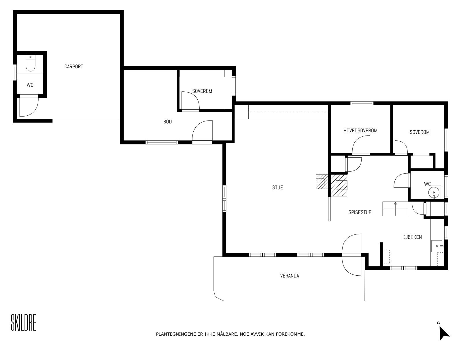 Plantegning fritidsbolig med inntilbygget bod og carport. Galleribilde