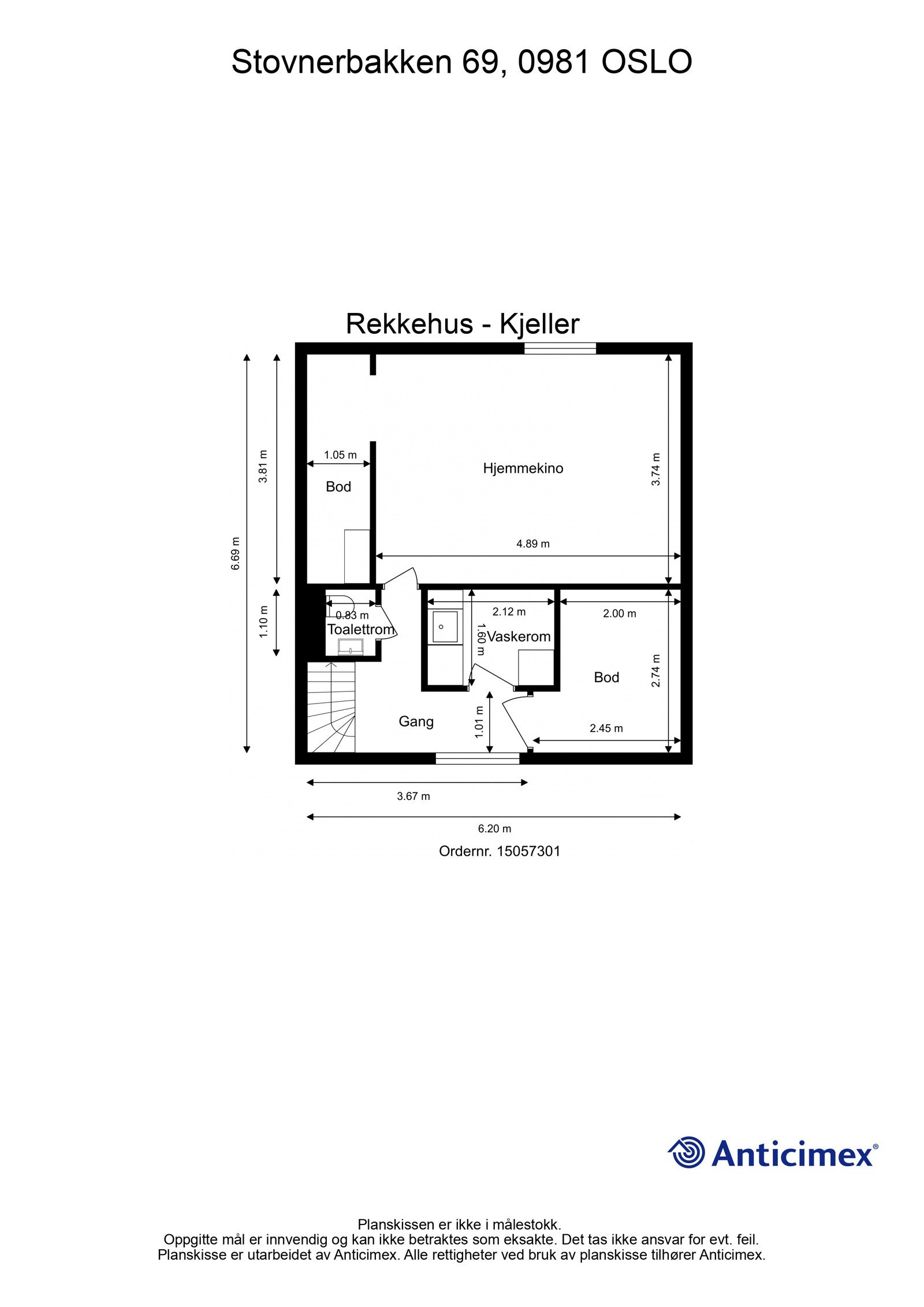 Plantegning for underetasjen. Her finner man flotte fasiliteter, og ikke minst - ekstra bodplass! Galleribilde