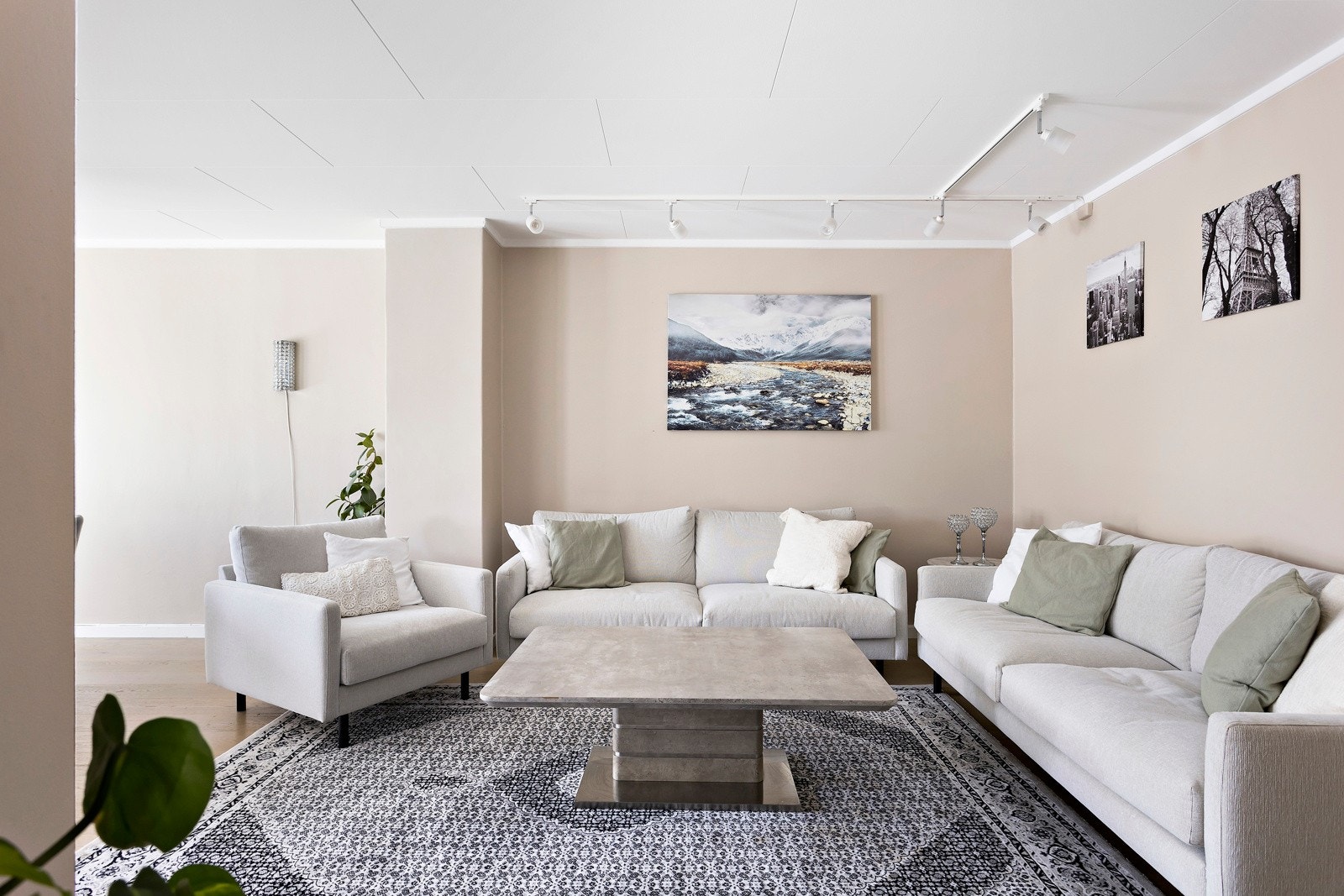 Sjekk ut denne lyse og romslige stuen som er enkel å møblere! Galleribilde