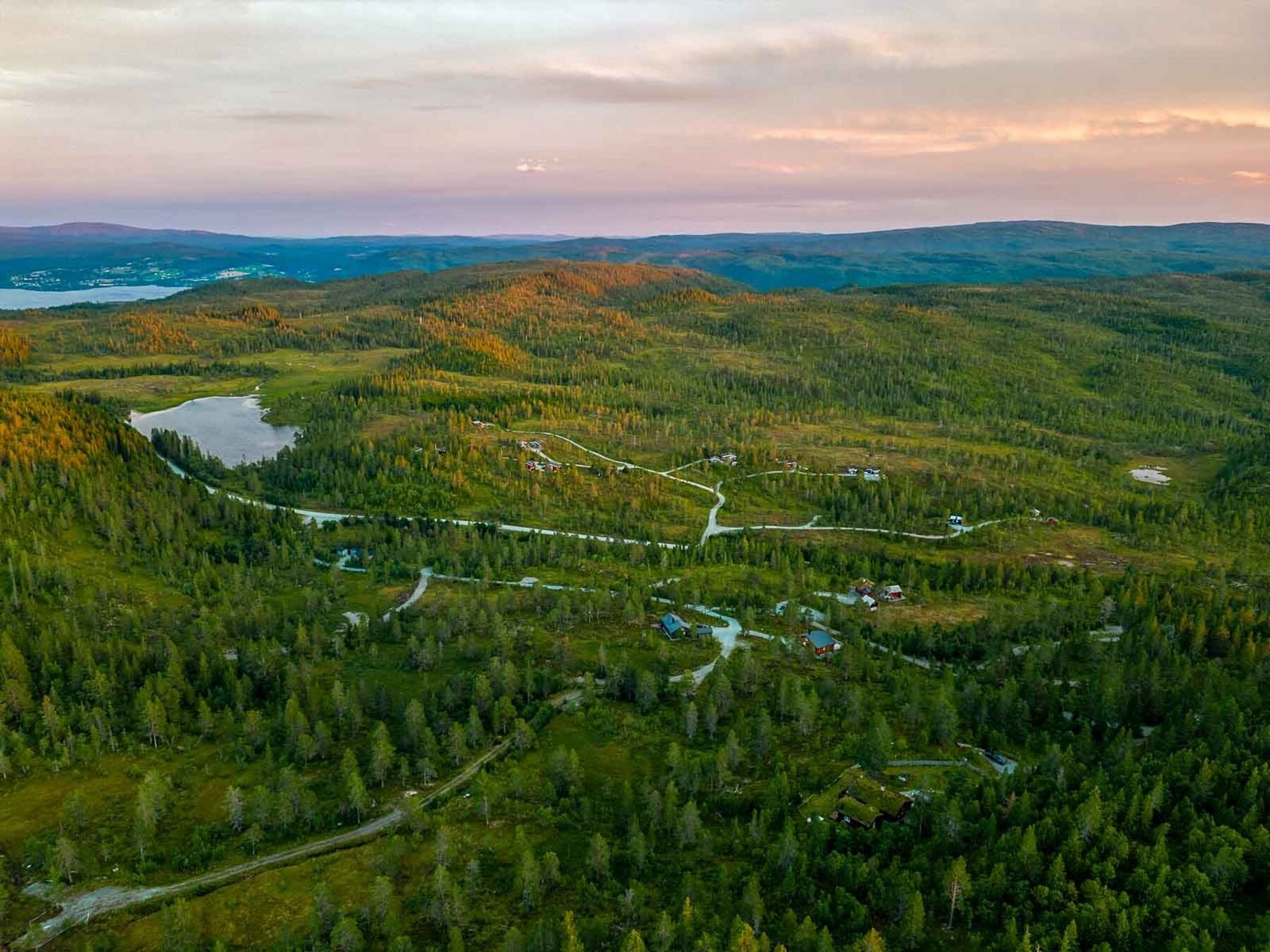 Dronefoto over tomtefeltet Galleribilde