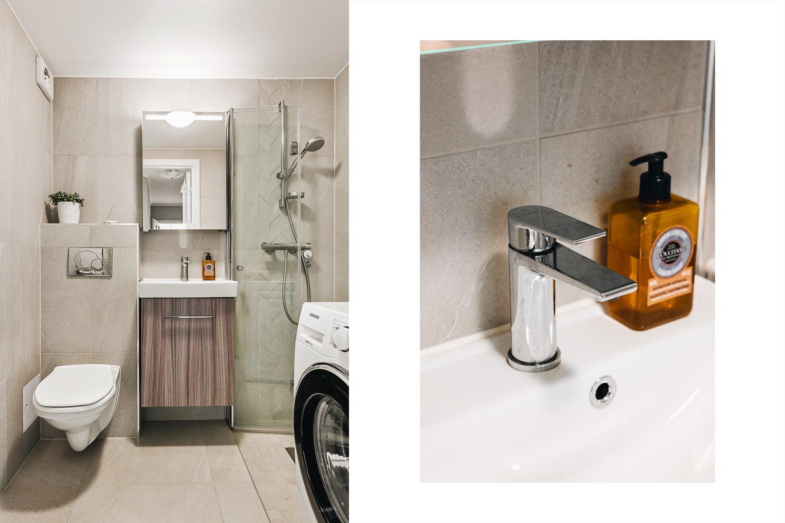 Lekkert og moderne baderom som ble pusset opp i 2019 av 123 Bad. Badet er helfliset og det er varmekabler i gulv. Galleribilde