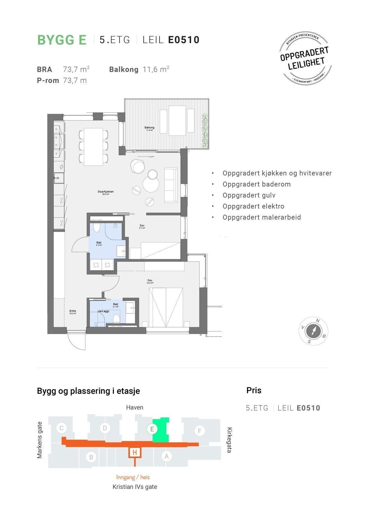Leiligheten består av to soverom, to bad, stue, kjøkken og en herlig balkong Galleribilde