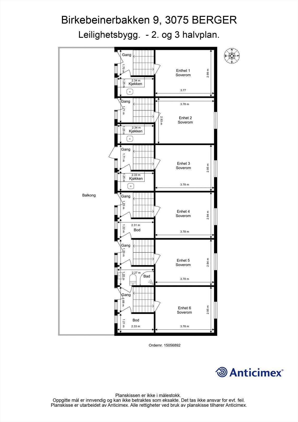 Plantegning leilighetsbygg - 2. og 3. halvplan Galleribilde