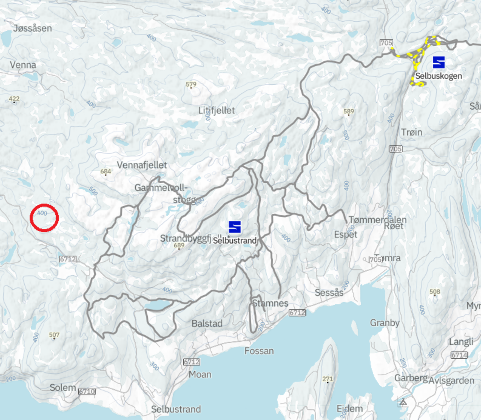 Det er planlagt at langrennsløyper skal koble seg på løypenettet til Selbuskogen skisenter. Foto fra skisporet.no Galleribilde