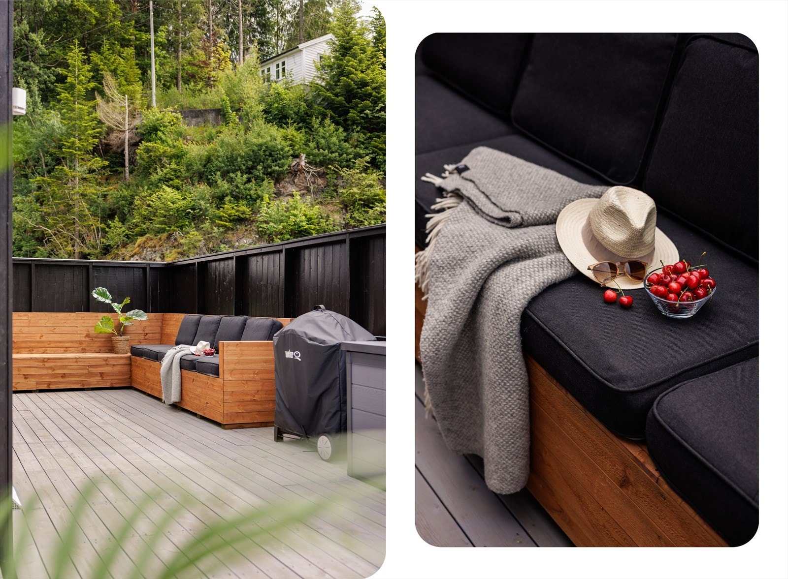 Her er til og med plassbygd sofa og god plass til grillen. Kanskje du blir en av de som griller 200 dager i året...? Galleribilde