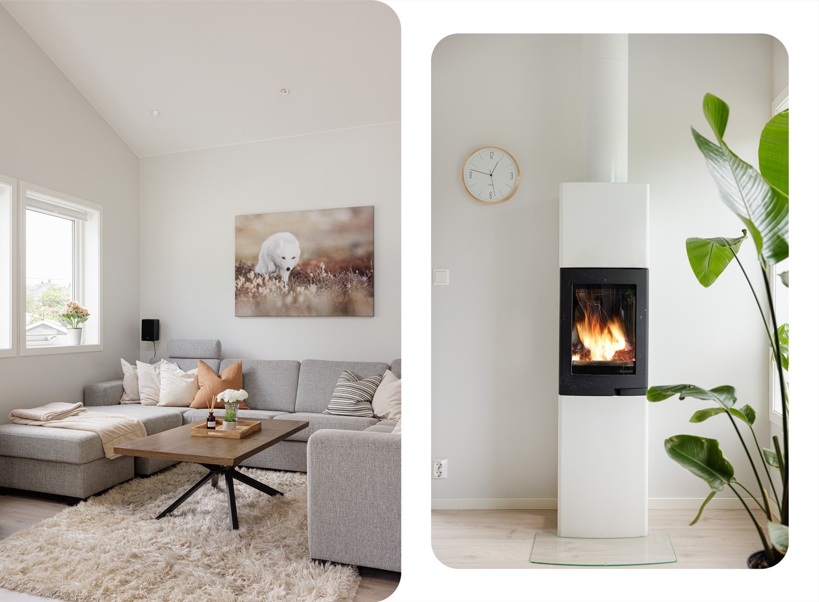 Kun stemning eller litt frysen? Den lekre vedovnen varmer raskt og effektivt! I tillegg til dette har du varmepumpen som virkelig gir valuta for pengene. Galleribilde