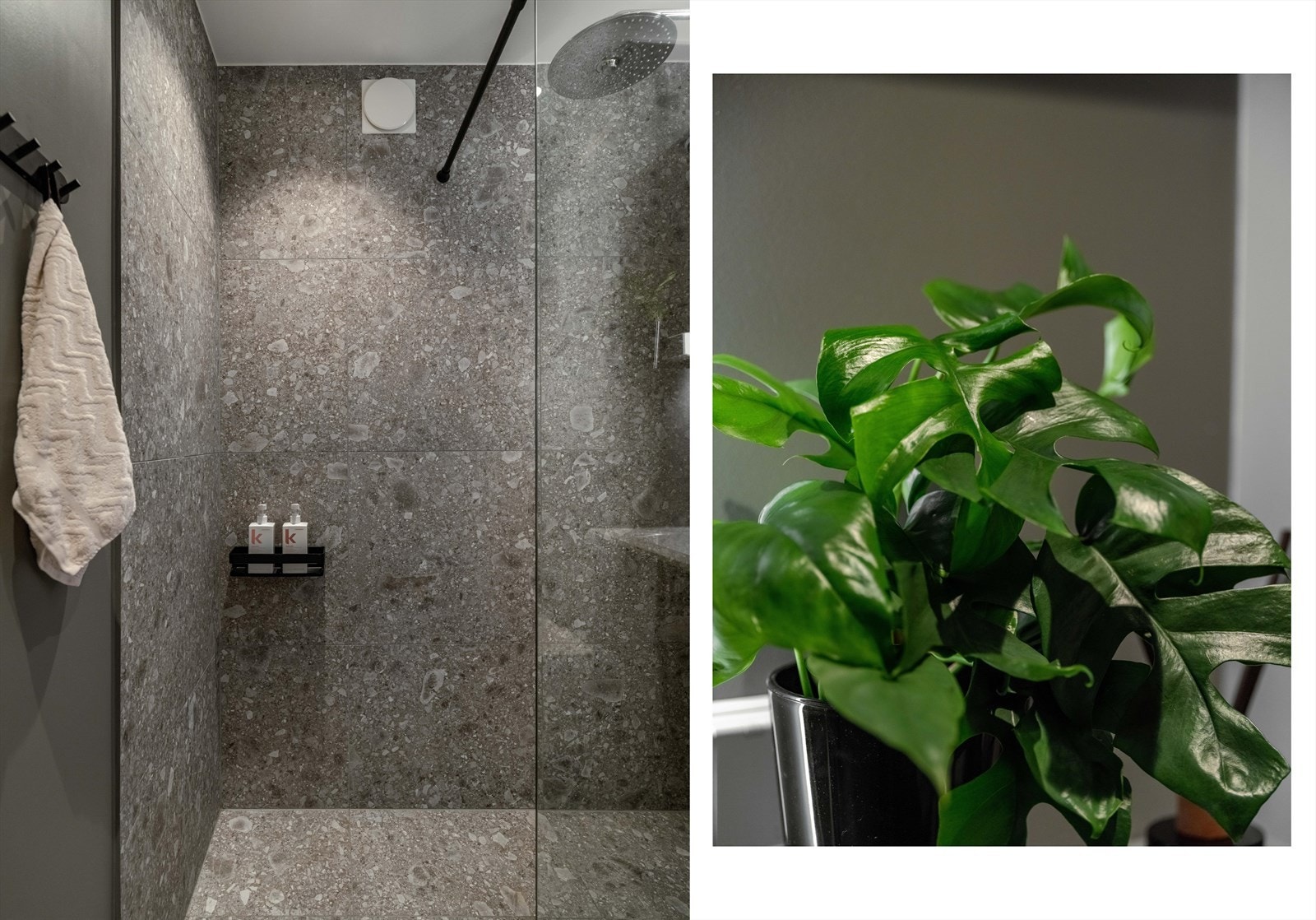 Badet har også en romslig regnfallsdusj. Galleribilde