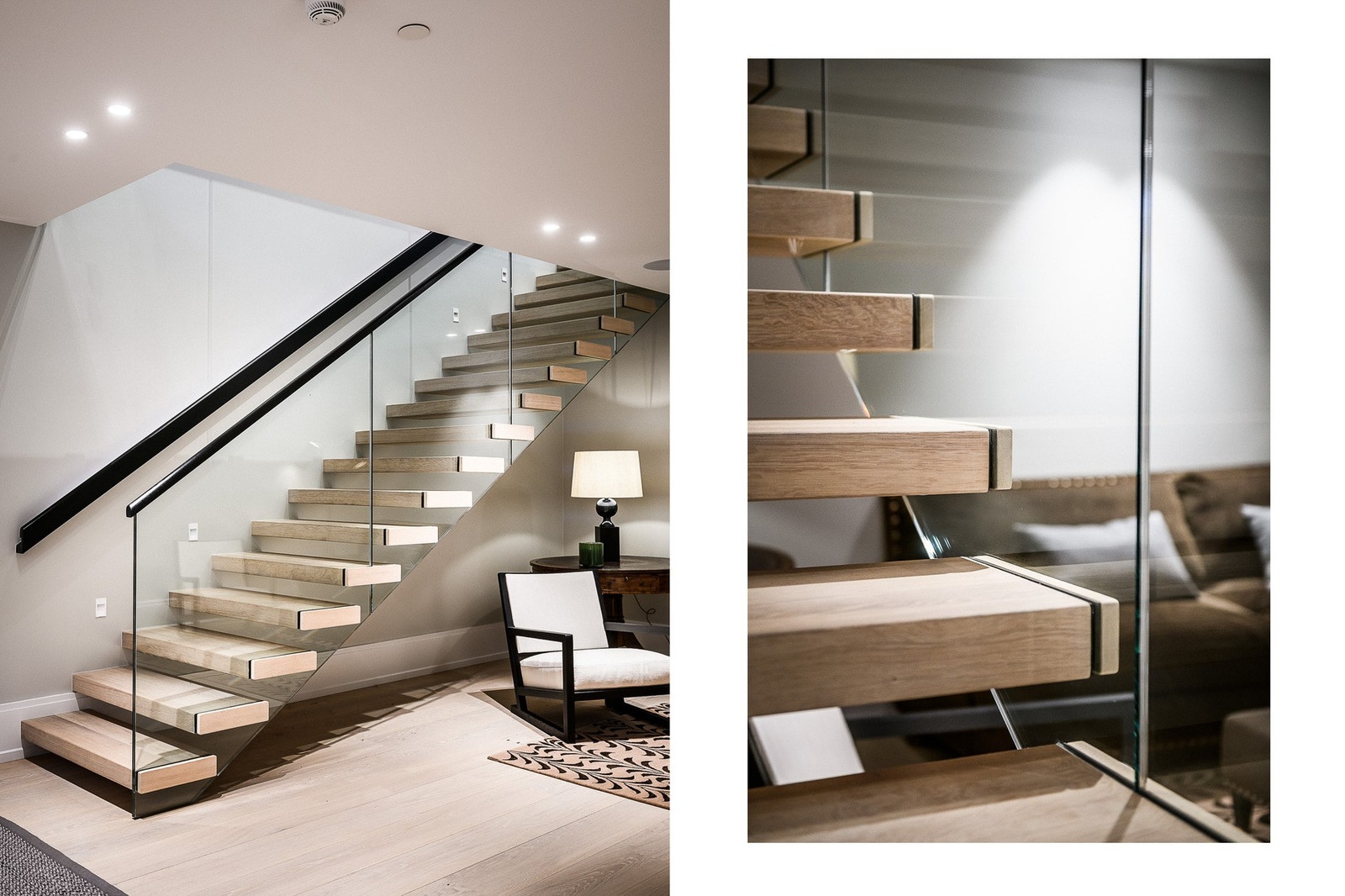 Vakker trapp med glassgelender. Galleribilde