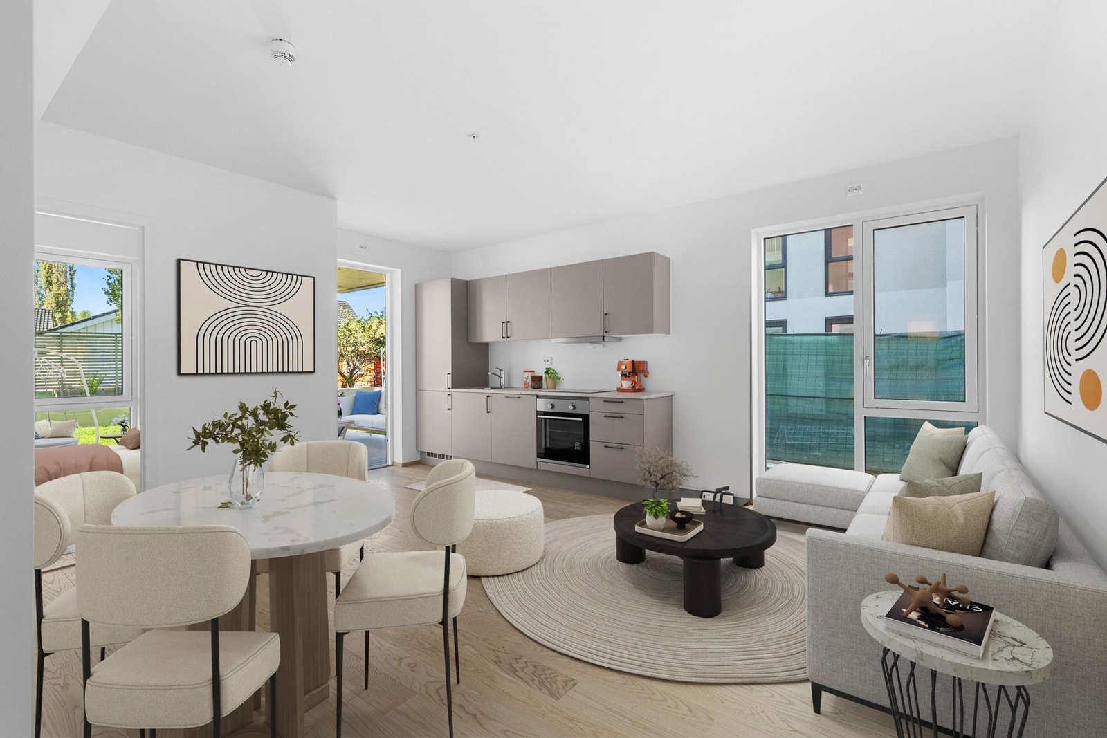 Lys og fin leilighet med åpen stue/kjøkken leilighet. Galleribilde