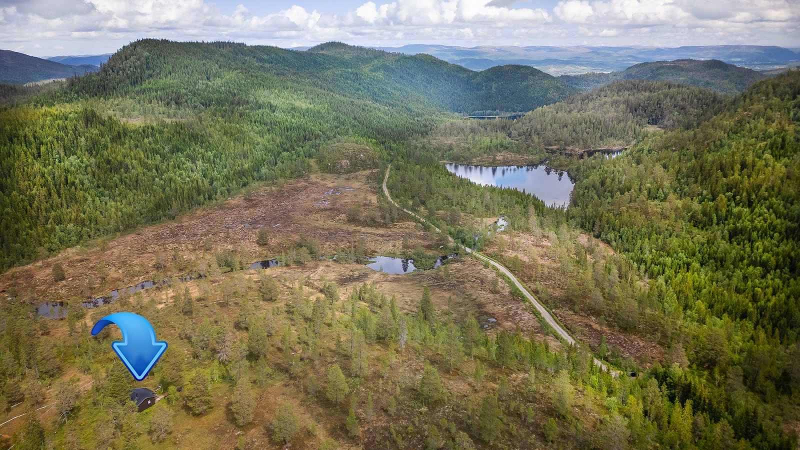 Dronebilde over eiendommen og nærområdet Galleribilde