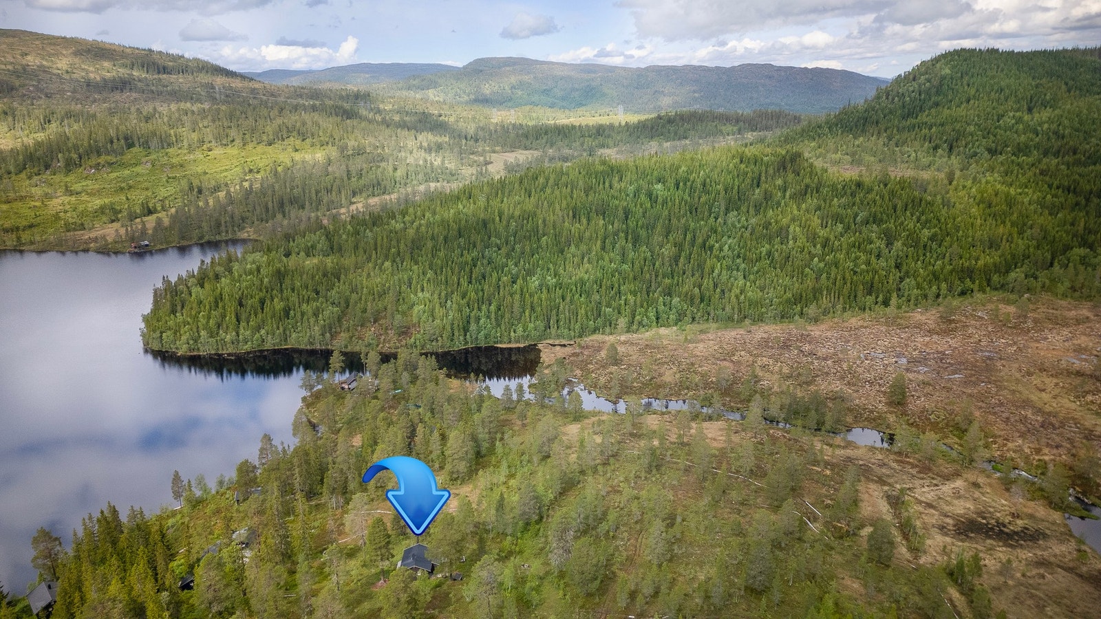 Dronebilde over eiendommen og nærområdet Galleribilde
