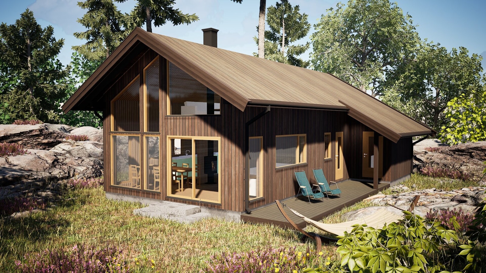 Vi har tegnet en hytte tilpasset tomta, men kan bygge en annen hytte hvis du ønsker det. Kom med egen skisse, eller ta utgangspunkt i noen av våre modeller som ses på lugnhytter.no. Vi byr på kostnadsfri tegnetilpasning. Galleribilde