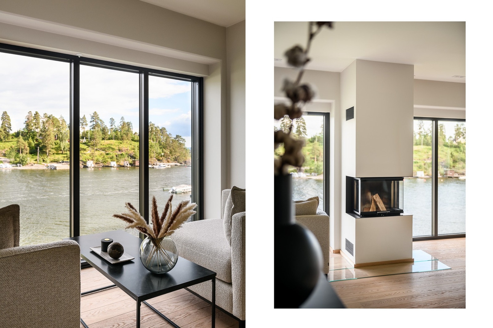 Flere sosiale soner med utsikt både til sjøen og ildsted. Galleribilde