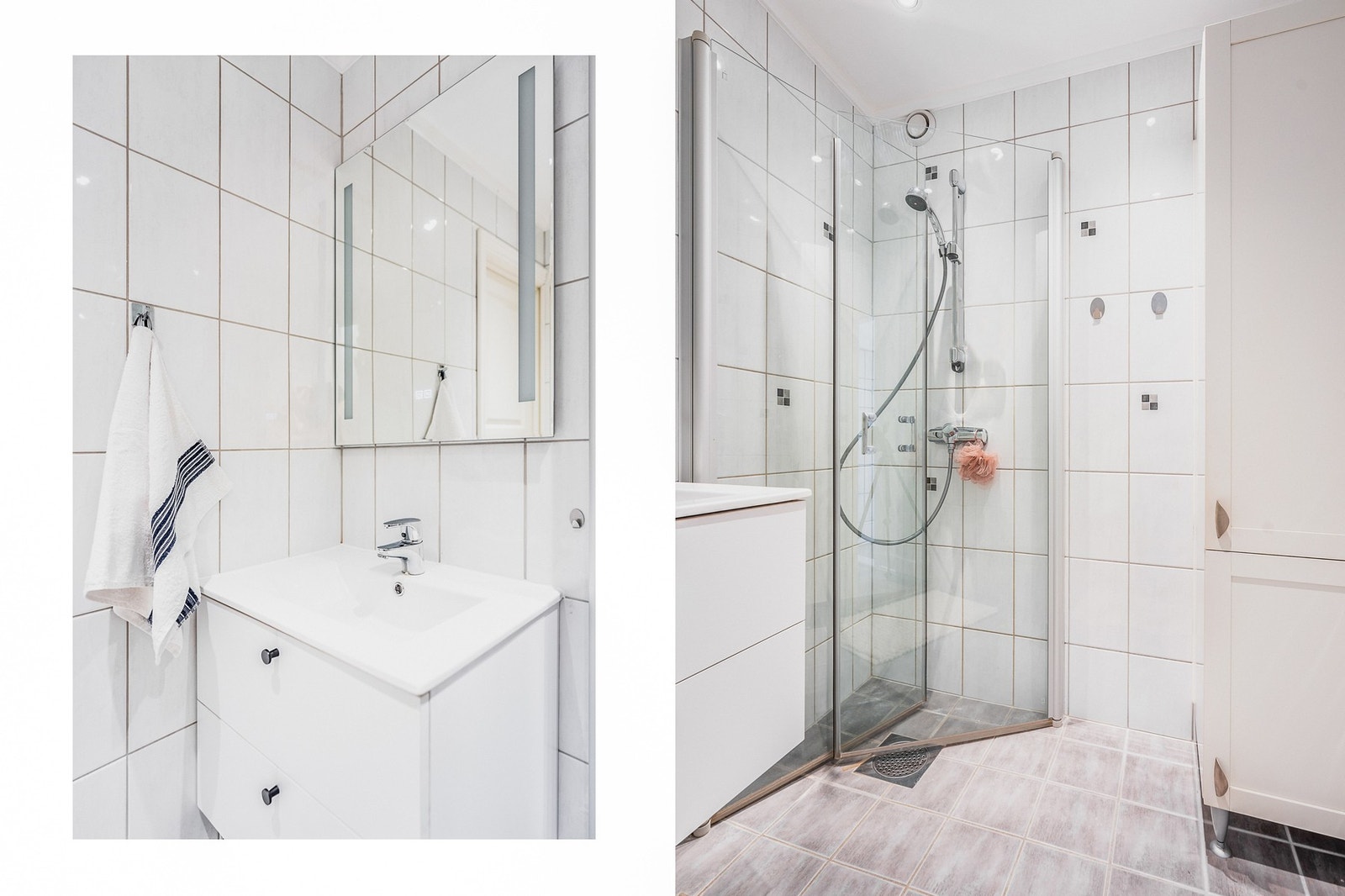 Baderom med dusj og servant. Galleribilde