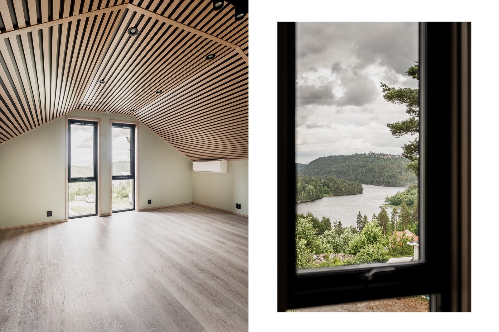 Innredet loft (over dobbelgarasjen). Loft garasje oppmålt til ca. 34,3 kvm. gulvareal, skråtak, 9,4 kvm. er ikke målbart areal. Galleribilde