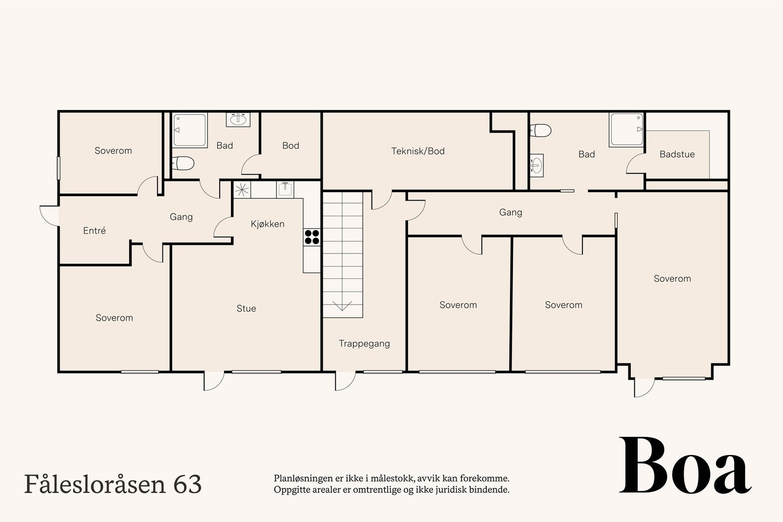 Underetasje: Trapperom m/utg gårdsplass, Bad/wc, Badstue, 3 stk. soverom, et m/utg gårdsplass, Teknisk rom.
Hybel: Entré, Gang, 2 stk. soverom, Stue/kjøkken m/utg gårdsplass, Bad/wc/vaskerom. Galleribilde