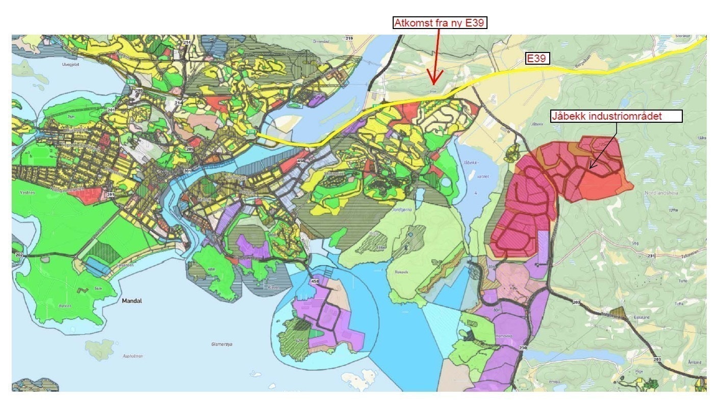 Industriområdet ligger i nær tilknytning til Mandal sentrum og E39 Galleribilde