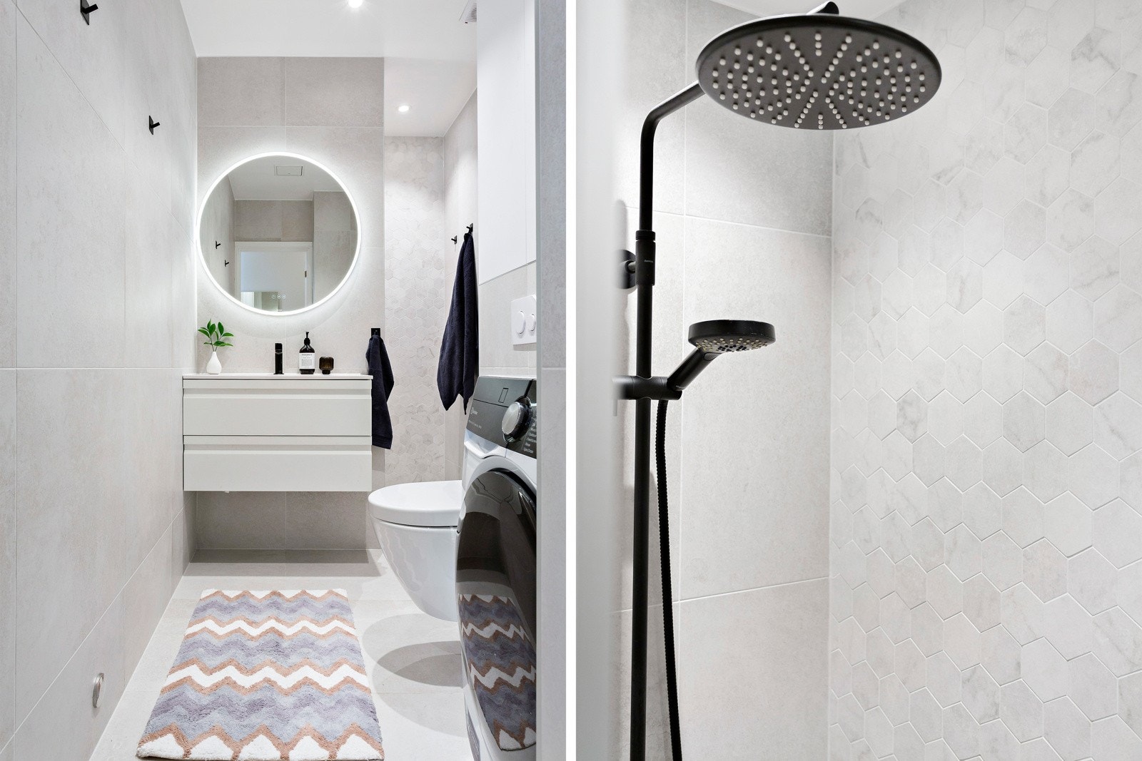 Badet er fra 2021 og følger den lekre stilen i boligen. Galleribilde