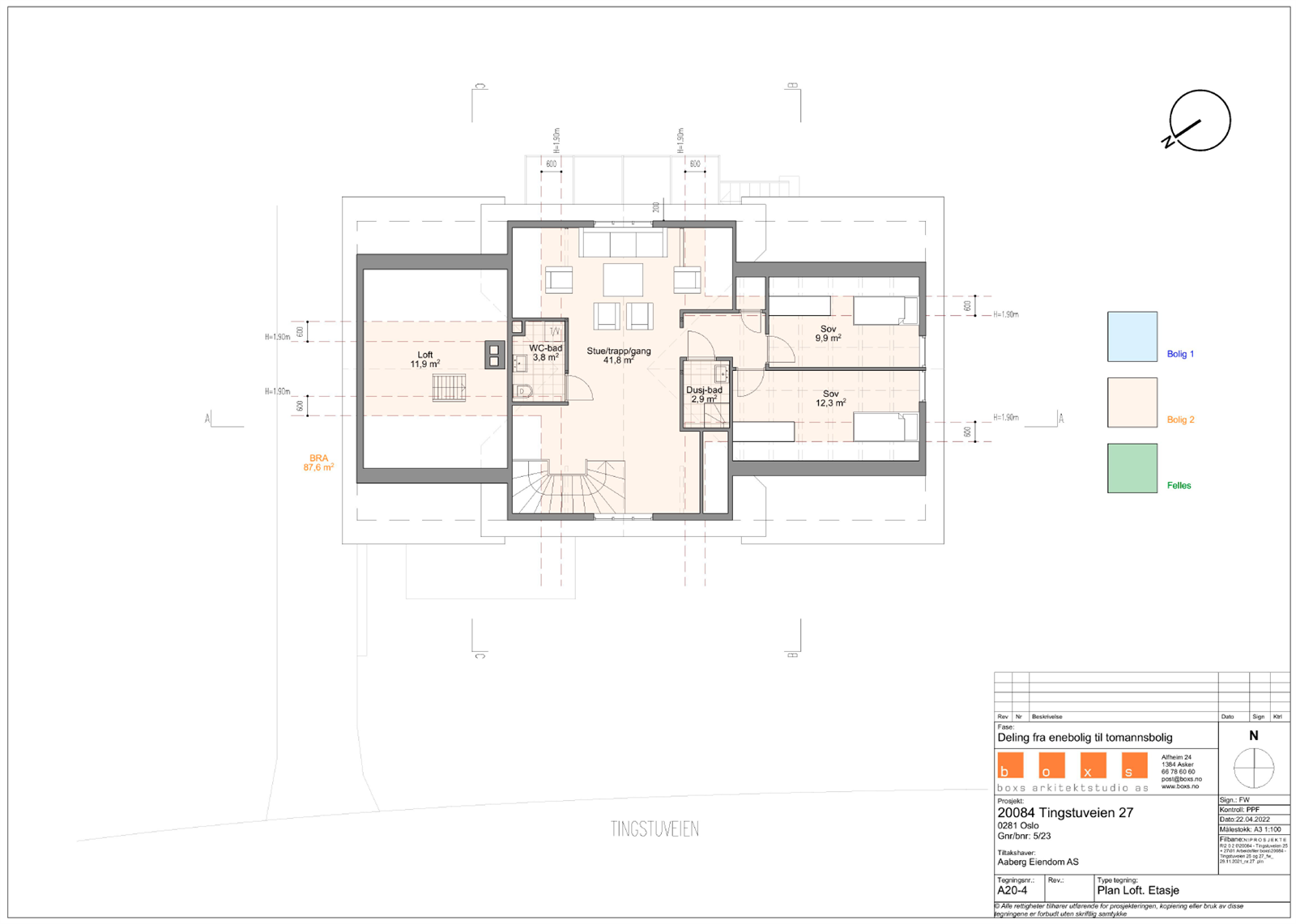 Planskisse loft. Se fargebeskrivelse til høyre. Galleribilde