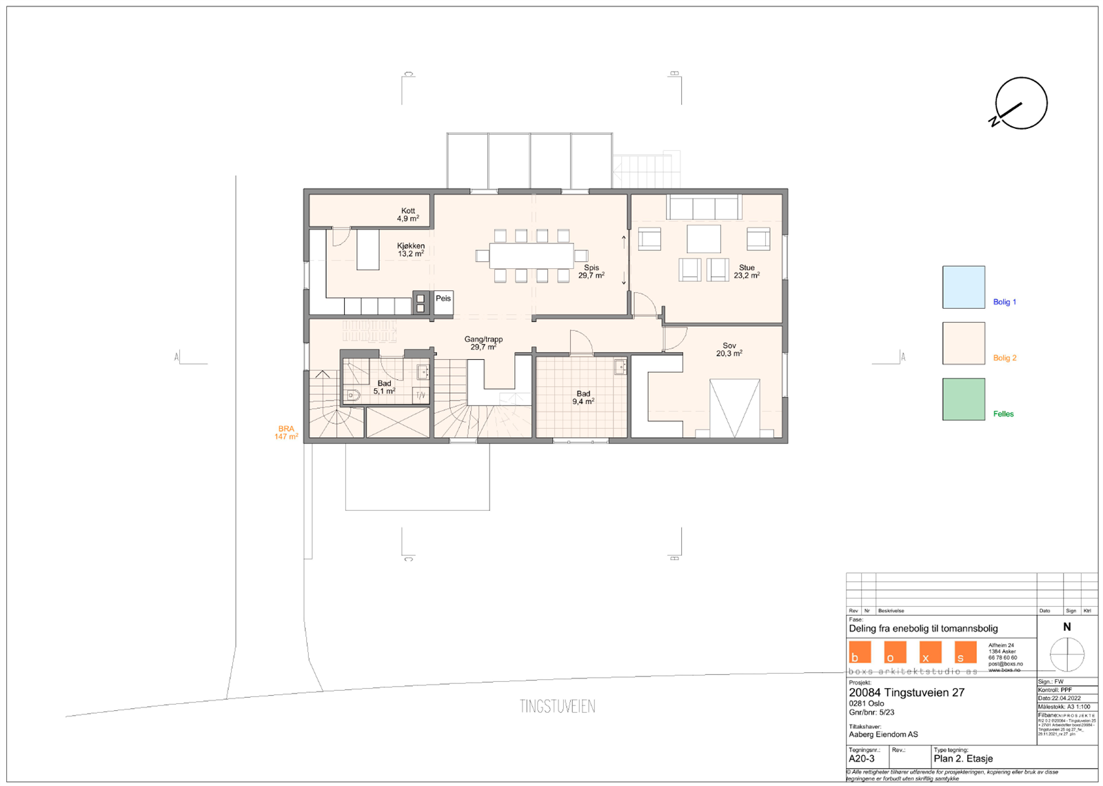 Planskisse 2. etasje. Se fargebeskrivelse til høyre. Galleribilde