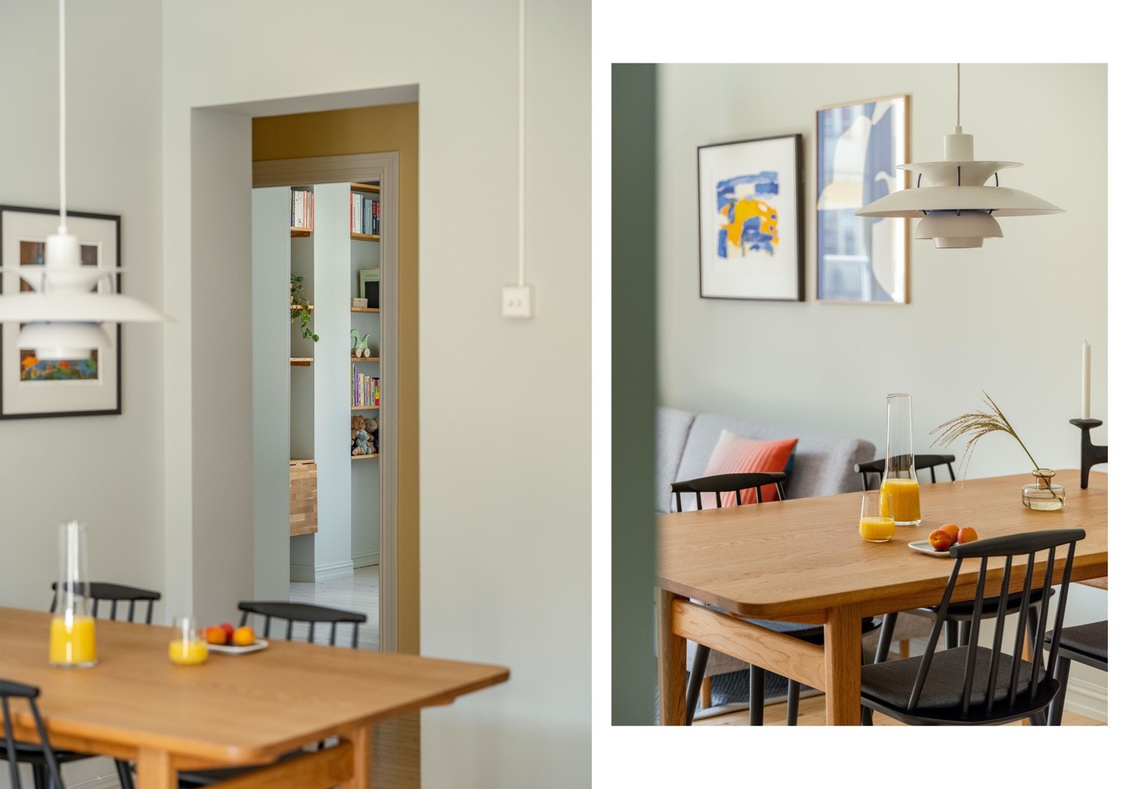 Det er skikkelig fint gjennomsyn i leiligheten, her har fotografen tatt bilde både fra stua og kjøkkenet. Galleribilde