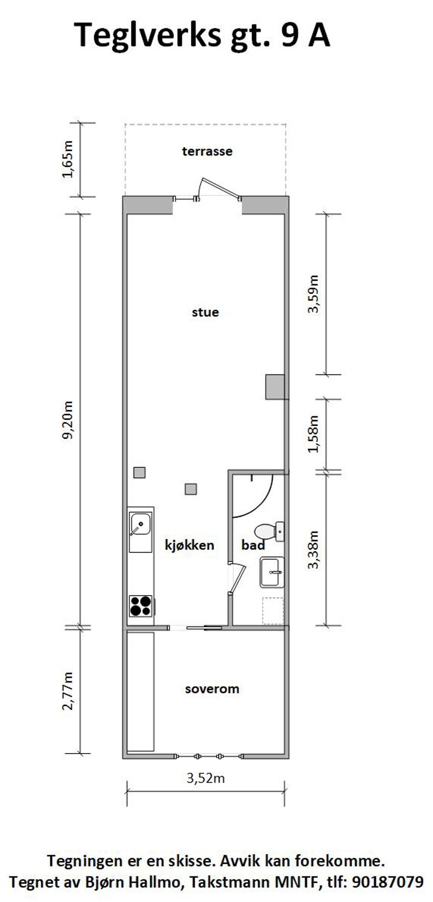 - Plantegning med mål Teglverksgata 9 A - Galleribilde