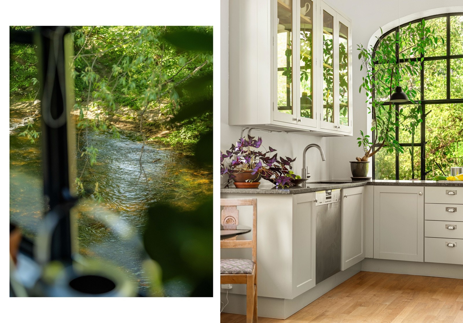 Fra kjøkkenbenken ser du rett ut på Akerselva. Galleribilde