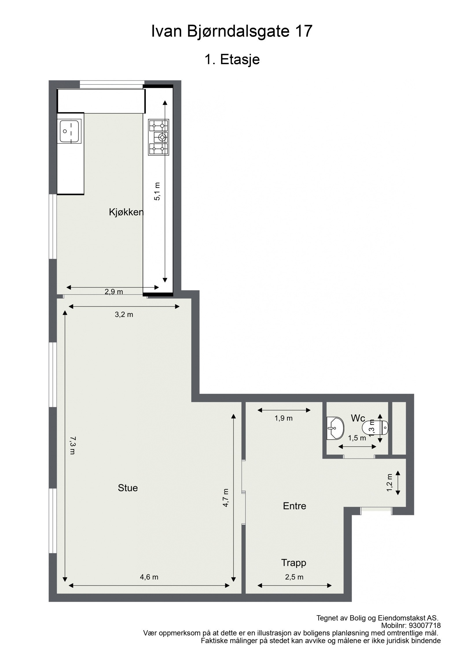 Vi starter inne i hovedetasjen, og først plantegning herfra så du får orientert deg litt. Galleribilde