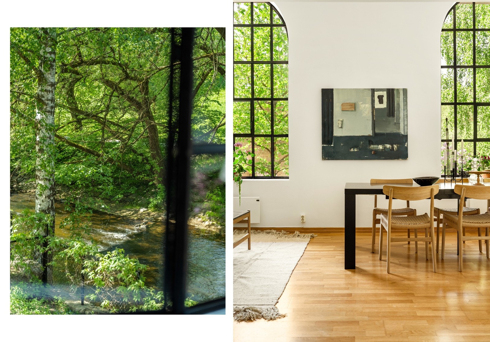 Rett utenfor renner Akerselva rolig forbi. Galleribilde